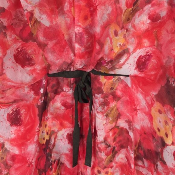 Sundance Women’s 100% SILK Red Mini Dress Floral Watercolor Chiffon Tie Waist 4 - Picture 7 of 11